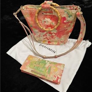 Brahmin Floral Shoulder Bag in Pink and Green and wallet purse